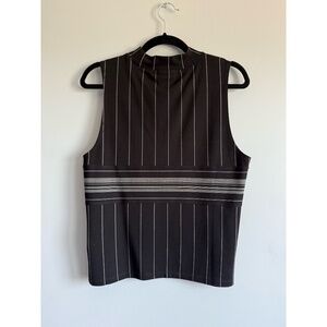 DKNY Pinstripe Black High-Neck Top